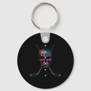American Flag Skull Hockey Apparel - Hockey For Wo Key Ring