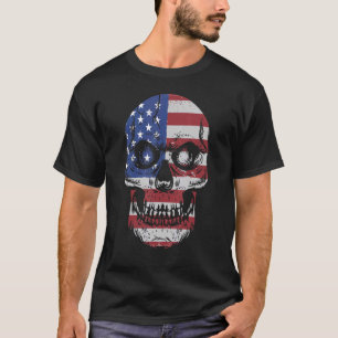 American Flag Skull July 4th  Us Patriotic T-Shirt