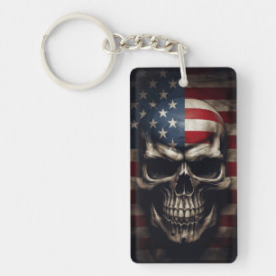 American Flag Skull  Key Ring