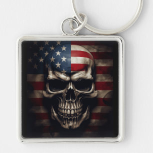 American Flag Skull  Key Ring