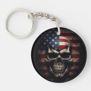 American Flag Skull  Key Ring