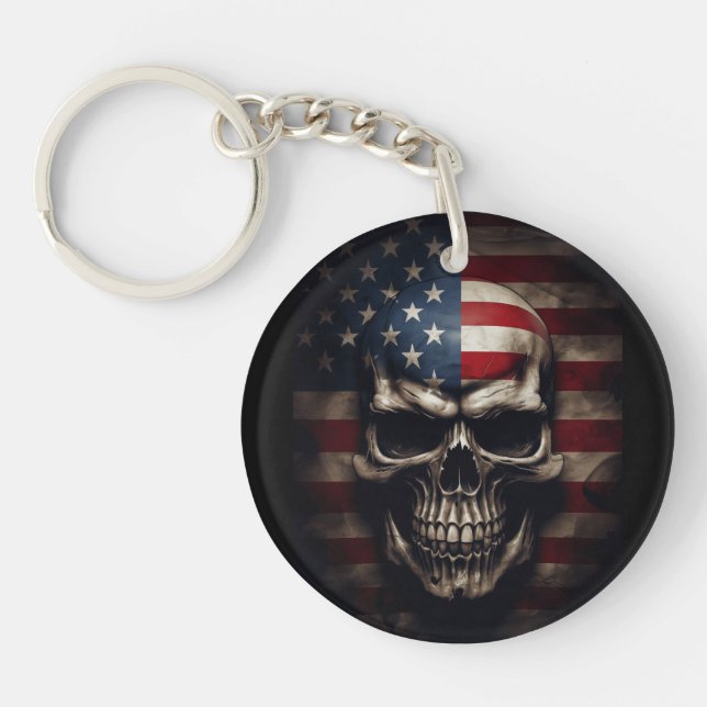 American Flag Skull  Key Ring (Front)