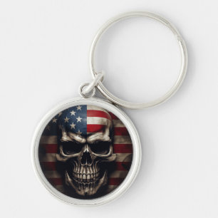American Flag Skull  Key Ring