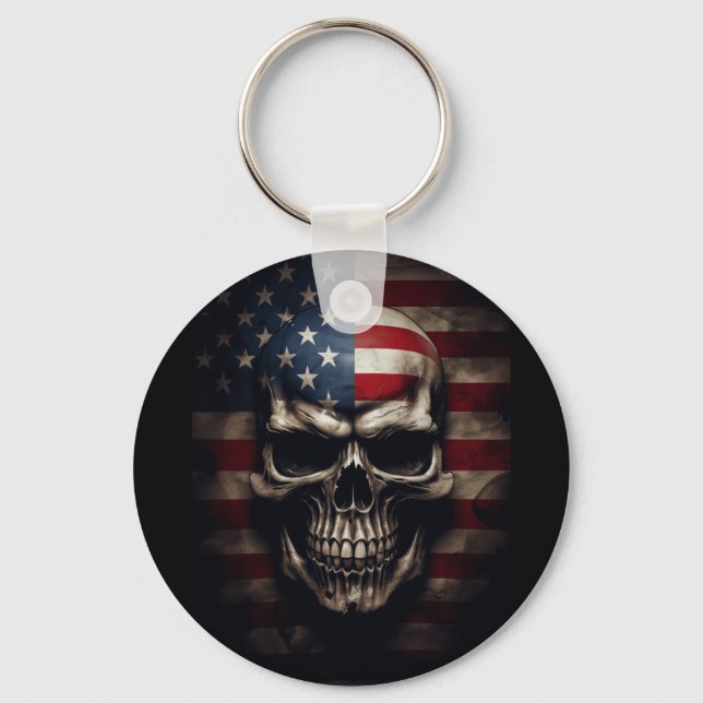 American Flag Skull  Key Ring (Front)
