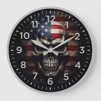 American Flag Skull Large Clock