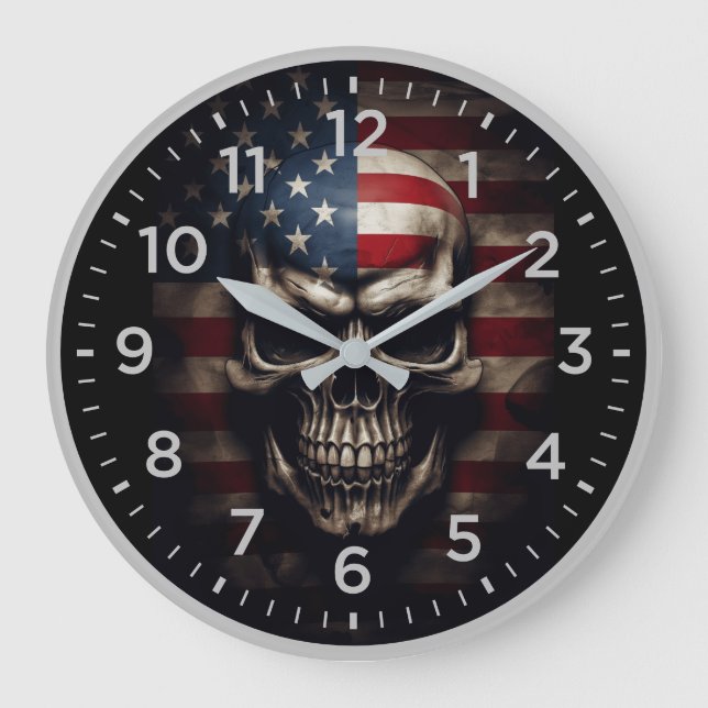 American Flag Skull  Large Clock (Front)