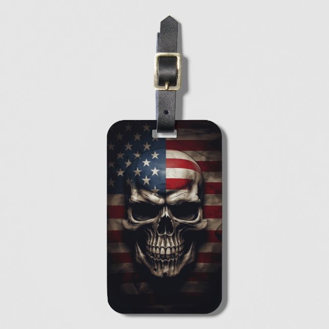American Flag Skull  Luggage Tag (Front Vertical)