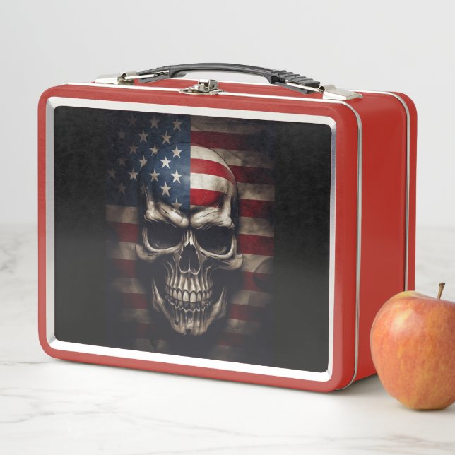 American Flag Skull  Metal Lunch Box (In Situ)
