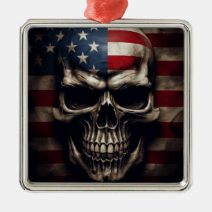 American Flag Skull Metal Ornament