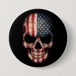 American Flag Skull on Black 7.5 Cm Round Badge