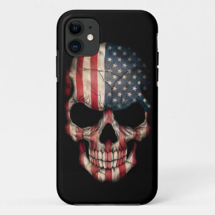 American Flag Skull on Black iPhone 11 Case