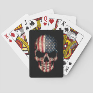 American Flag Skull on Black Playing Cards