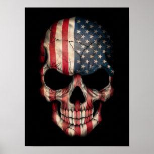 American Flag Skull on Black Poster
