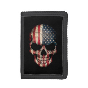 American Flag Skull on Black Tri-fold Wallet