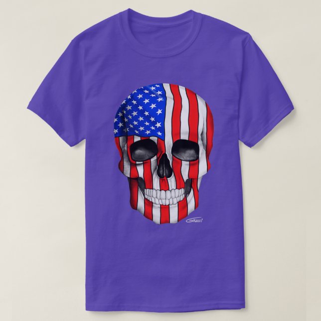 American Flag Skull On Dark Background T-Shirt (Design Front)