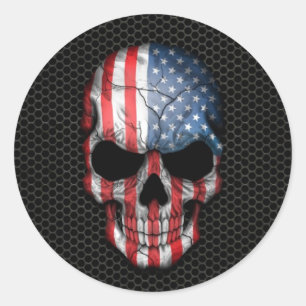 American Flag Skull on Steel Mesh Graphic Classic Round Sticker