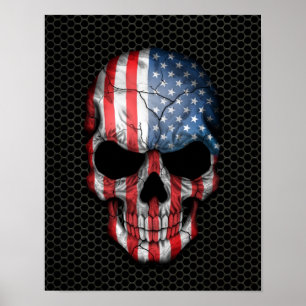 American Flag Skull on Steel Mesh Graphic Poster