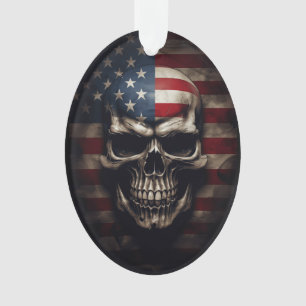 American Flag Skull Ornament