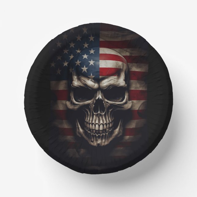 American Flag Skull  Paper Plate (Front)