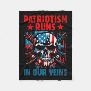 American Flag Skull Patriot Skeleton Independence Fleece Blanket