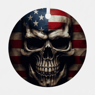 American Flag Skull Print With Stand Metal Tree Decoration