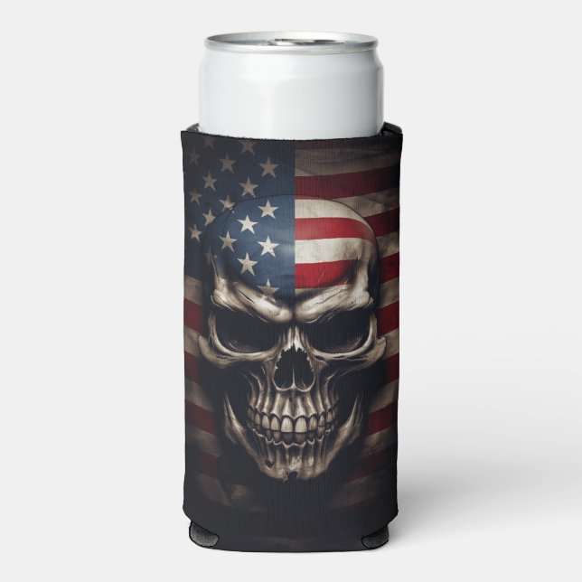 American Flag Skull  Seltzer Can Cooler (Seltzer Front)