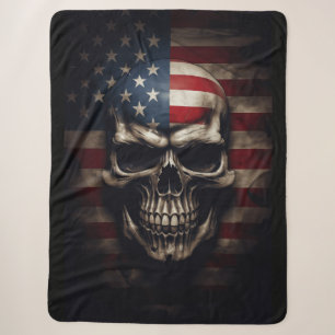 American Flag Skull Sherpa Blanket