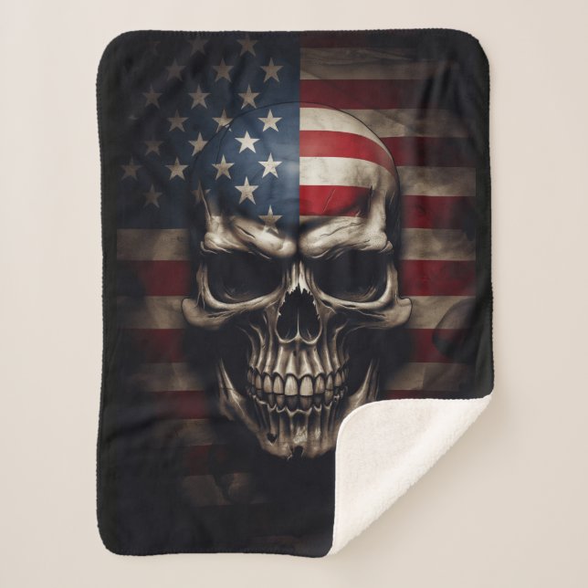American Flag Skull  Sherpa Blanket (Front)