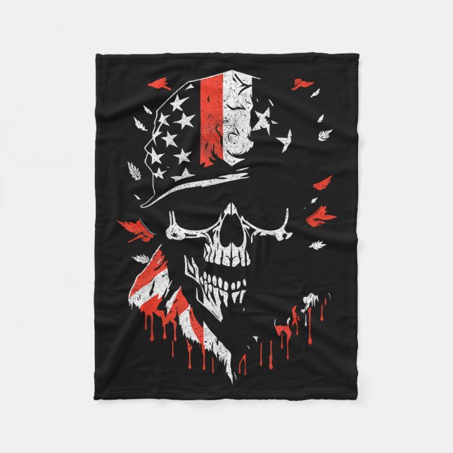 American Flag Skull Soldier Patriotic Military Gra Fleece Blanket (Front)