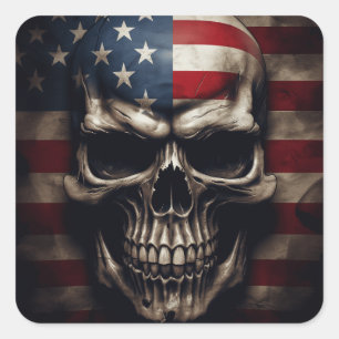 American Flag Skull  Square Sticker