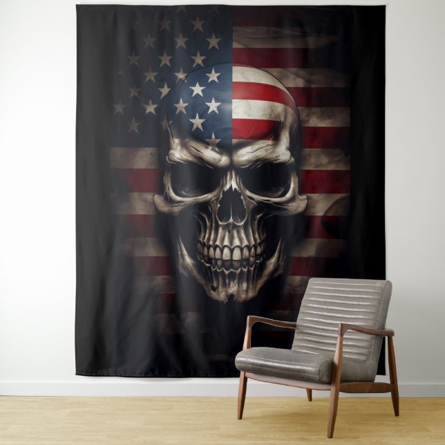 American Flag Skull  Tapestry (In Situ)