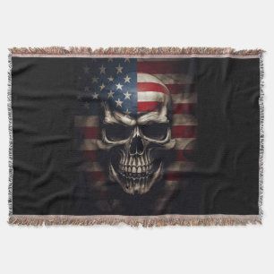 American Flag Skull Throw Blanket