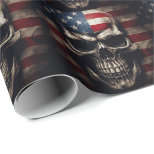 American Flag Skull Wrapping Paper