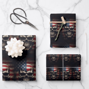 American Flag Skull Wrapping Paper Sheet