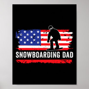 American Flag Snowboarding Dad Snowboarder Sports Poster