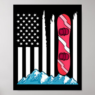 American Flag Snowboarding Gift Snowboard Goggles Poster