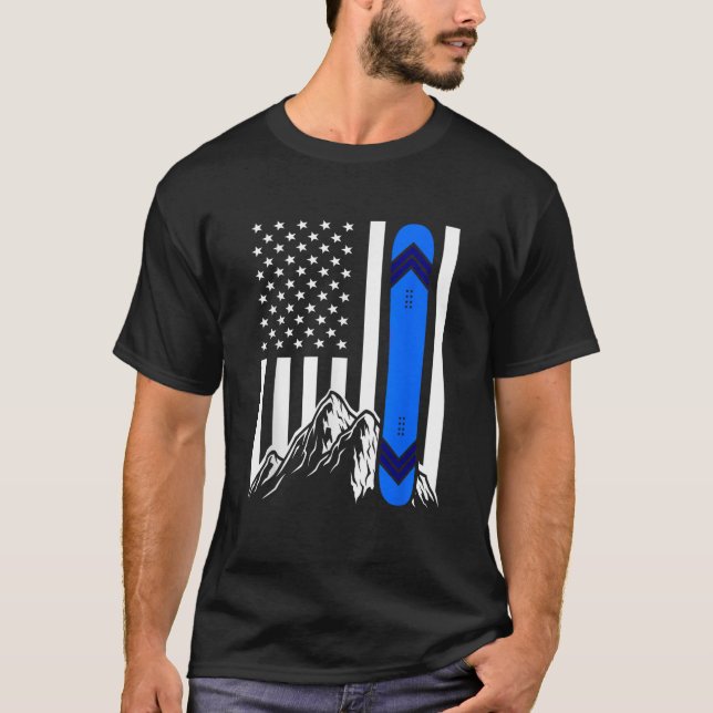 American Flag Snowboarding Gifts Mountain Snowboar T-Shirt (Front)