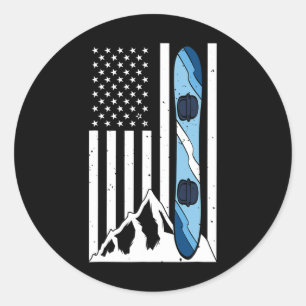 American Flag Snowboarding Mountain Snowboarder Fu Classic Round Sticker