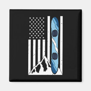 American Flag Snowboarding Mountain Snowboarder Fu Magnet