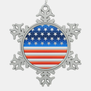 American Flag Snowflake Pewter Christmas Ornament