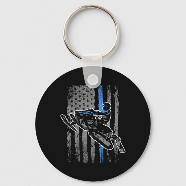 American Flag Snowmobile Rider Gift Idea Key Ring (Front)