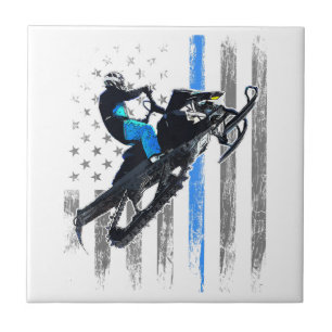 American Flag Snowmobile Shirt Men Snowmobile Ridi Ceramic Tile
