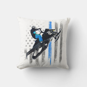American Flag Snowmobile Shirt Men Snowmobile Ridi Cushion