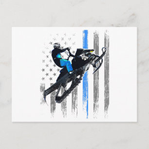 American Flag Snowmobile Shirt Men Snowmobile Ridi Holiday Postcard