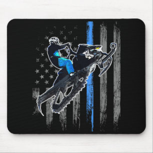 American Flag Snowmobile Shirt Men Snowmobile Ridi Mouse Pad