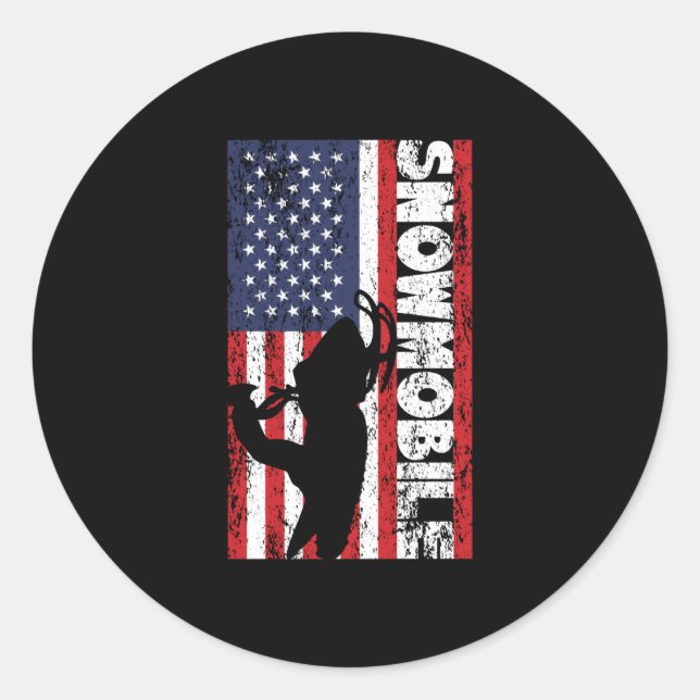 American flag snowmobile USA sleigh Classic Round Sticker (Front)
