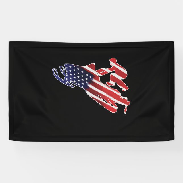 American Flag Snowmobile Winter Snowmobiling Banner (Horizontal)