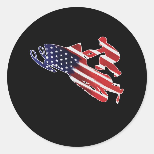 American Flag Snowmobile Winter Snowmobiling Classic Round Sticker (Front)