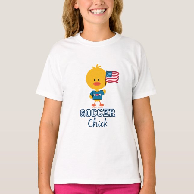 American Flag Soccer Chick Kids Ringer Tee (Front)