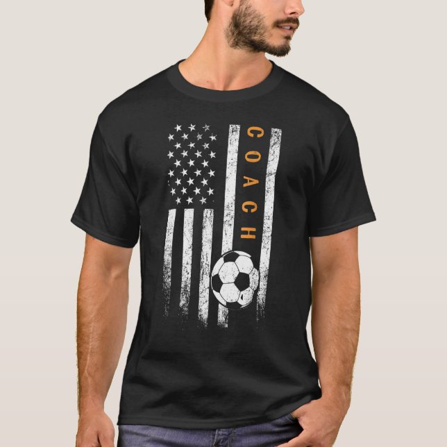 American Flag Soccer Coach Soccer Trainer Coaching T-Shirt (Front)